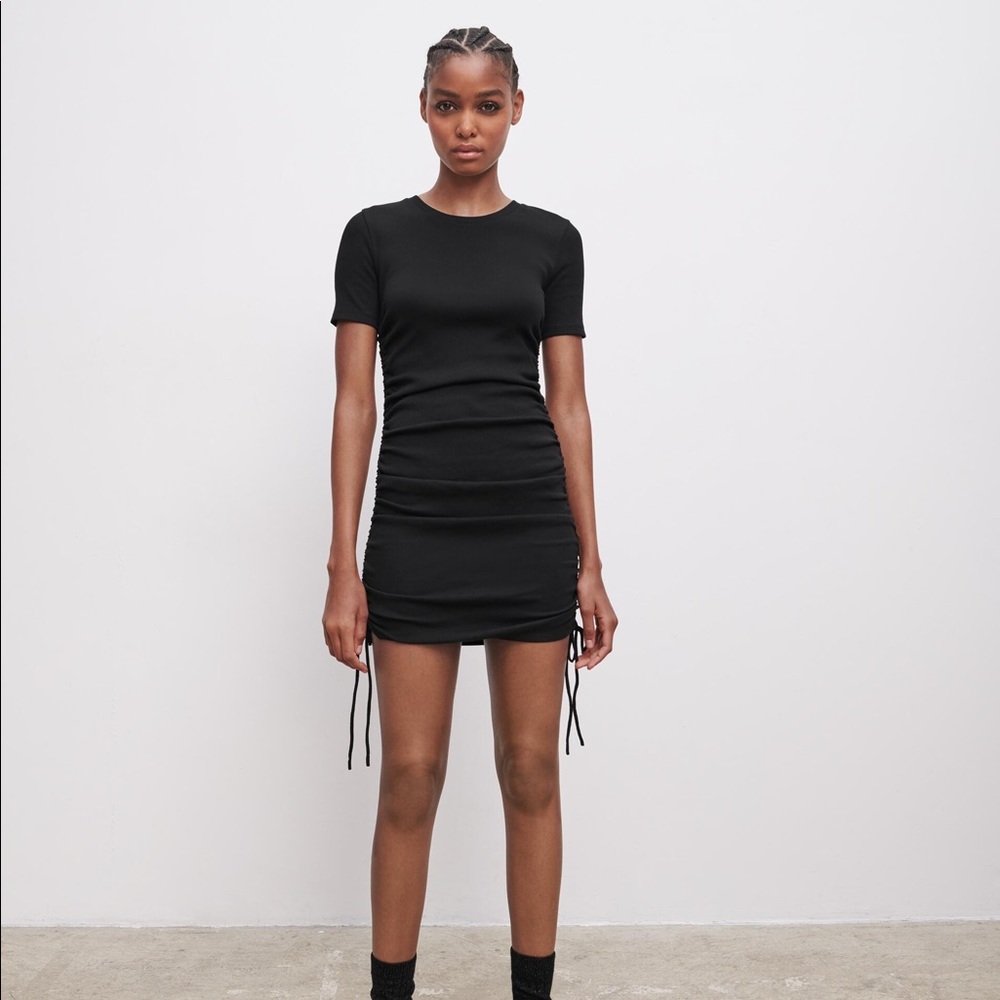 Black ruched ribbed dress